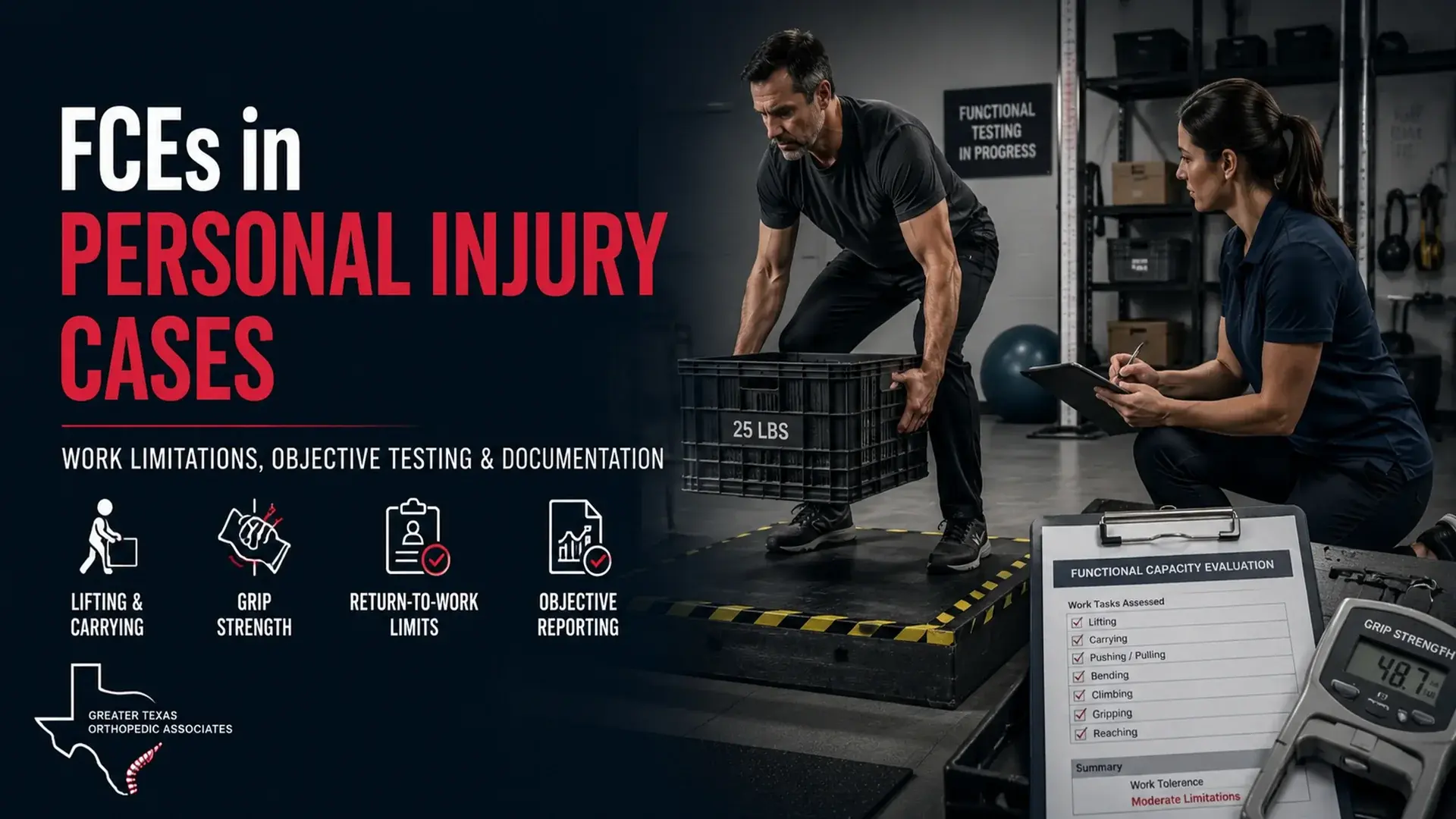Functional Capacity Evaluation lifting test for personal injury work limitations and documentation